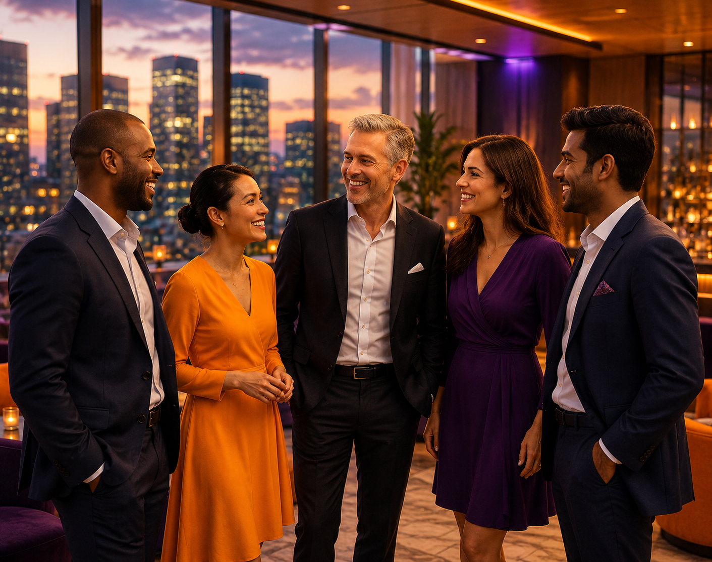 Young professionals at a private club rooftop